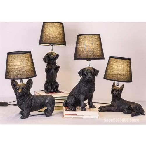 Modern Resin Puppy Table Lamps for Bedroom Animal Dog Desk Lamp Bedside Night Stand Light Fixtures Led Bed Living Room Home Deco