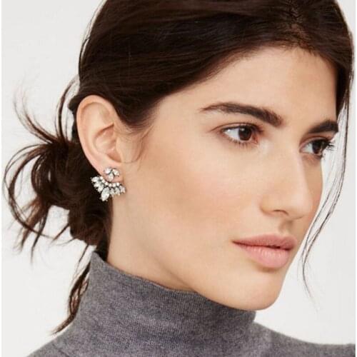 Vintage Transparent Rhinestone Crystal Double Side Stud Earrings For Women Fashion Gold Color Party Wedding Jewelry Dropship