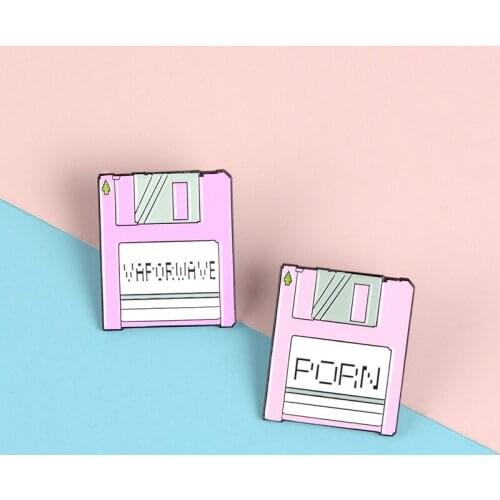 Vintage Pink Storage Hard Disk SD Card Pixel "Vaporwave" Enamel Pins Backpack Jewelry Clothes Accessories Brooch For Women