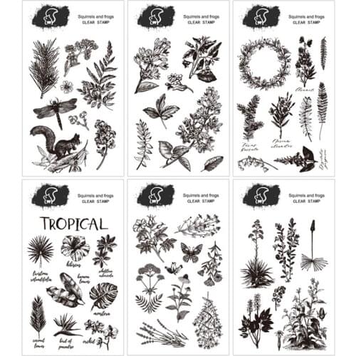 Vintage Tropical plants squirrel flowers butterfly silicone clear stamp for scrapbooking album DIY craft decoration rubber stamp