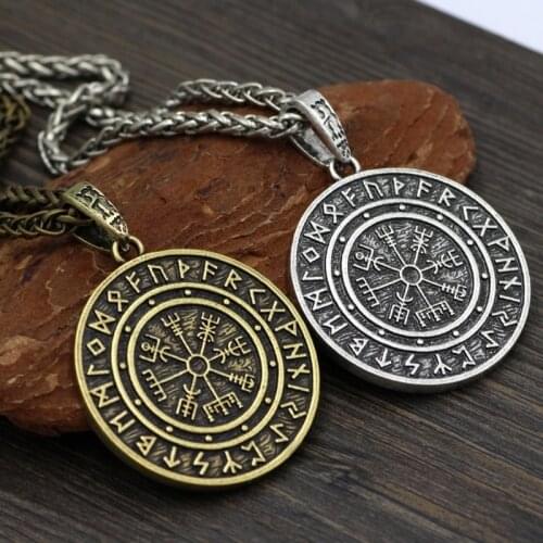 Engraved Rune Round Amulet Compass Personality Fashion Retro Necklace Birthday Gift