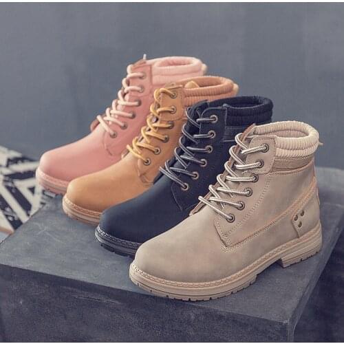 Large Size 41 42 Women Martin Boots Spring/Autumn Female Ankle Booties Low (1cm-3cm) platform boots Lace-Up Ladies Casual Shoes