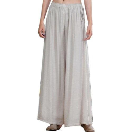 2021 Women Summer High Waist Wide Leg Pants Tie on Side Casual Straight Trousers Solid Cotton Female Pants