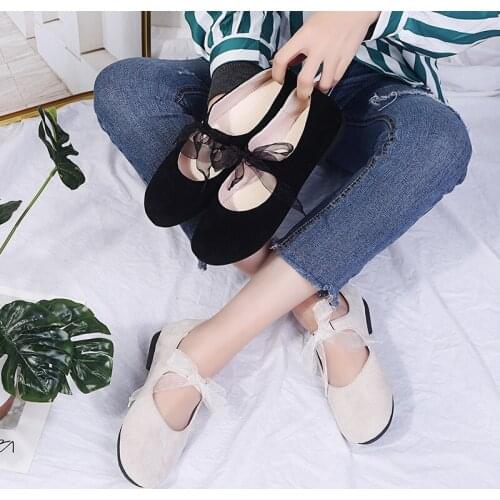 Women shoes casual sweet Lace-up gray black office lady Round head flat shoes female cute spring slip on ballet shoes New U25-54