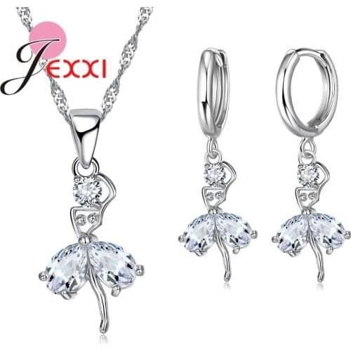 925 Sterling Silver Charming Romantic Human Dance Girl Necklace Earrings Engagement Anniversary Jewelry for Lovely Women