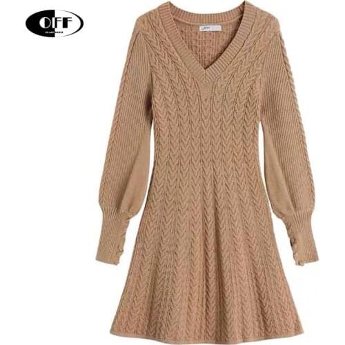 Chic Autumn Winter Knitted Mini Dress Casual Lace Up Elegant Solid Sweaters Pullover Dresses For Women Clothes Vestidos Female