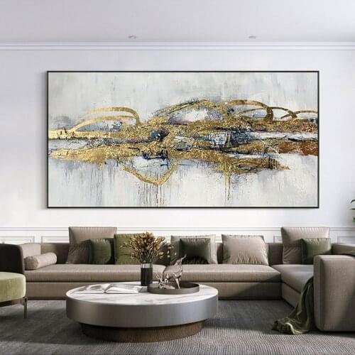 Handmade Gold Foil Paintings On Canvas Abstract Picture On The Wall For Home Decoration Large Salon Decrative Paintings Unframed