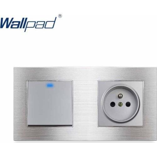 1 Gang 2 Way With LED EU Socket French Wallpad Grey Aluminum Alloy Panel 86*172mm Wall Power Outlet
