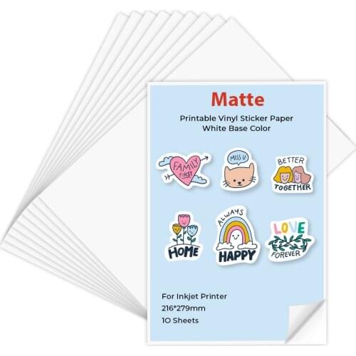 10 Sheets Printable Vinyl Sticker Paper Matte self-adhesive Copy Paper 216*279mm Printing Paper for Inkjet printer DIY Crafts
