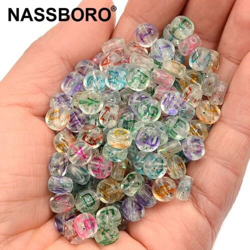 100pcs/lot Transparent Add Glitter Acrylic Beads Colorful Letter Beads For Jewelry Making DIY Accessories Bracelet Necklace