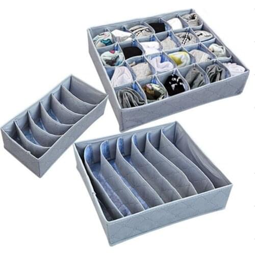 3Pcs Non-woven Clothes Underwear Organizer Bamboo Charcoal Storage Box with Zipper Foldable Drawer Dividers For Scarfs Socks Bra