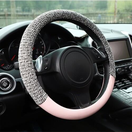 38CM PU Leather Flax Fiber Car Steering Wheel Cover Universal Car-styling Auto Steering Wheel Covers Anti-Slip Car Accessories