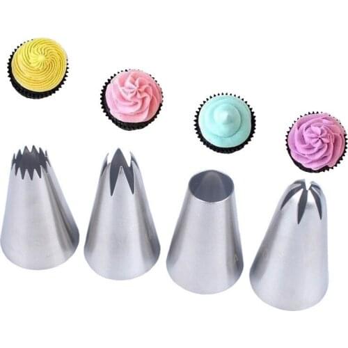 4pcs Large Metal Cake Cream Decoration Tips Set Pastry Tools Stainless Steel Piping Icing Nozzle Cupcake Head Dessert Decorators
