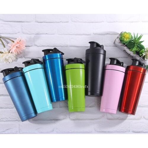 50pcs 740ml Protein Powder Bottle Mixer Ball Colorful Nutrition Stainless Steel Protein Shaker Fitness Sport Bottle Wholesale