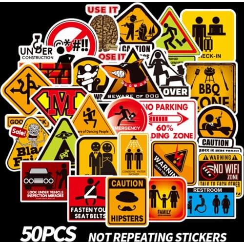 50Pcs Banning Signs Stickers Warning Danger Reminder Waterproof Decal Sticker to DIY Car Laptop Suitcase Motorcycle Snowboard
