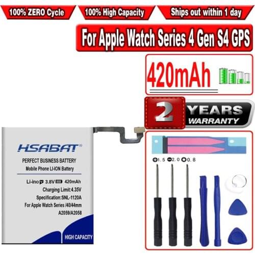 HSABAT A2058 A2059 380mAh 350mAh Battery for Apple Watch Series 4 Gen S4 GPS 40mm 44mm