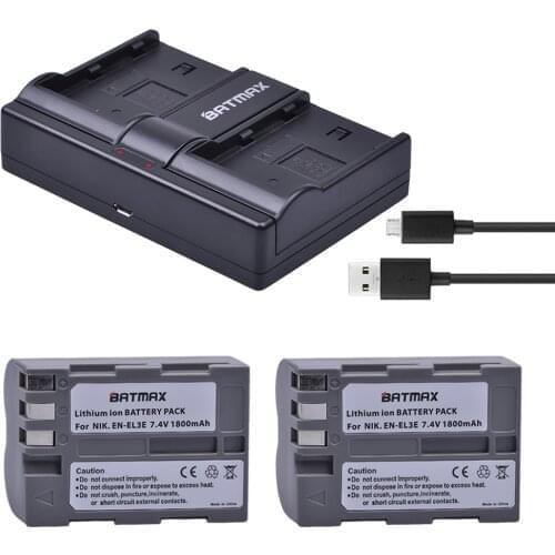 Batmax 2pc EN-EL3E EN EL3e batteries+USB Dual Charger for Nikon ENEL3e D300S D300 D100 D200 D700 D70S D80 D90 D50 MH-18A