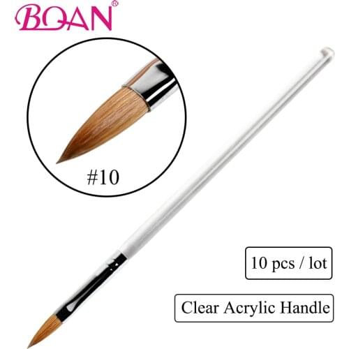 BQAN 10# Transparent Acrylic Pen Nail Art Brushes For Acrylic Nails Acrylic Handle Nail Brush 10 Pcs/Lot Manicure Art Tools