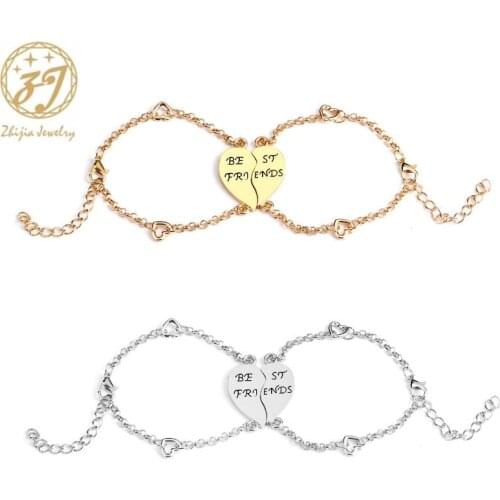 Zhijia best friends forever bracelets for women friendship jewelry BFF bracelets gold silver 2 heart shape bff chain bracelets