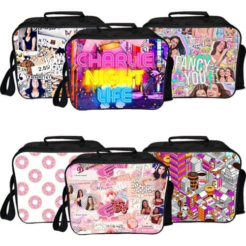 Charli Damelio Lunch Bag Boy Girl School Portable Lunch Bag Insulation Bag Cartoon Food Box Children Picnic Box Mochila Handbags