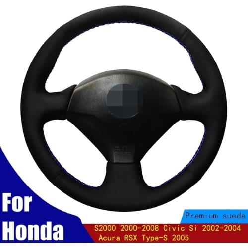 DIY Car Steering Wheel Cover Black Suede Wear-resistant For Honda S2000 2000-2008 Civic Si 2002-2004 Acura RSX Type-S 2005