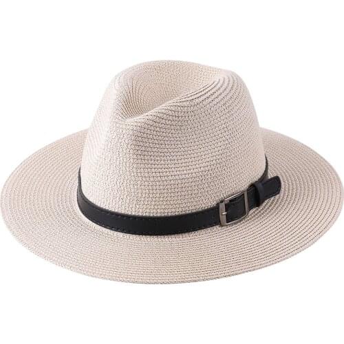 Womens hat summer simple straw hat flat brim jazz top hat men and women sunscreen Panama sun hat outdoor beach hat