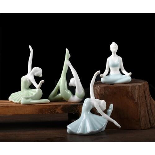 Porcelain tea pet Yoga statue beauty figurine Chinese ornament small size ceramic tea play on table on sales