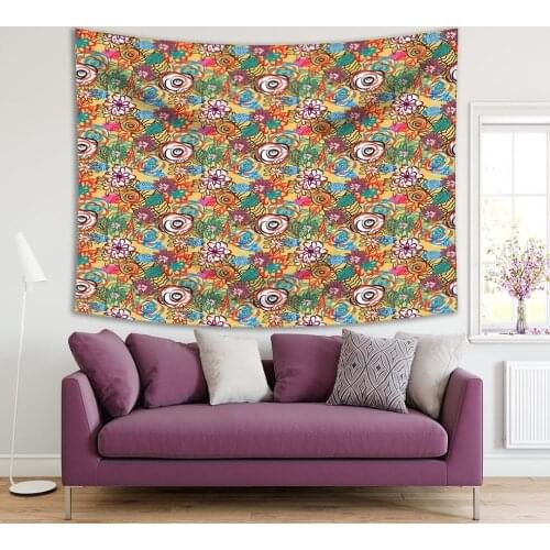 Tapestry Colorful Roses Wildflowers Summer Nature Floral Artwork Printed Purple Blue Orange Beige