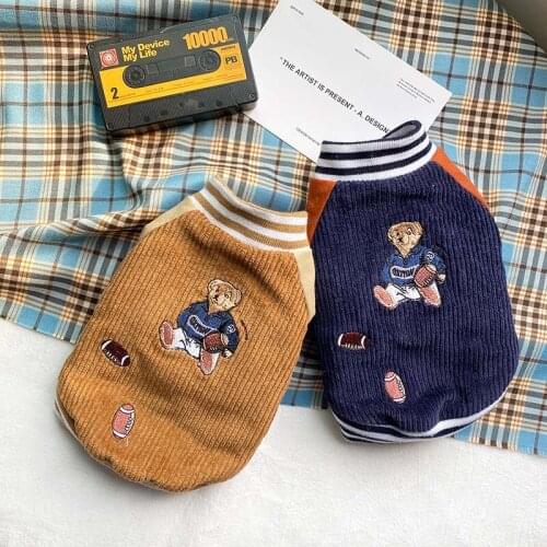 Retro trend of baseball bear dog clothes winter Teddy warm cotton coat Little milk dog is more cute than panda autumn and winter