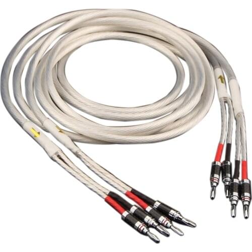 Pair HIFI Silver-plated Speaker Cable Hi-end 4N OFC Speaker Wire For Hi-fi Systems Y Plug Banana plug Speaker Cable