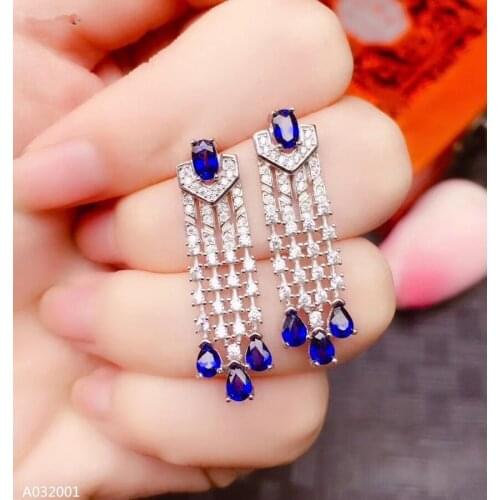 KJJEAXCMY Fine Jewelry 925 Natural sapphire inlaid female tassel earrings in sterling silver