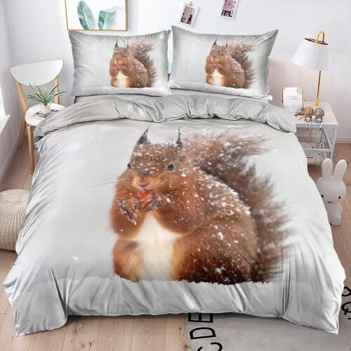 3D Custom Design Bedding sets Gray Duvet cover set Quilt case Pillow cases 3-pieces Animals Squirrel King Queen Full Twin Size