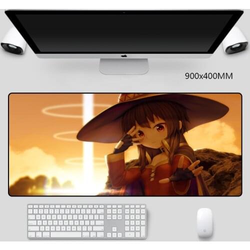 Anime Mice Pad Konosuba Megumin mouse-pad Large Gaming Mouse Pads Locking Edge Mat Keyboard XL game Accessories 90x40cm