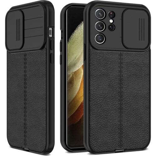 Lychee Pattern Leather Case for Samsung S21 Ultra Push Pull Camera Protection For Galaxy S21 S20 FE 5G S 21 20 Coque Cover