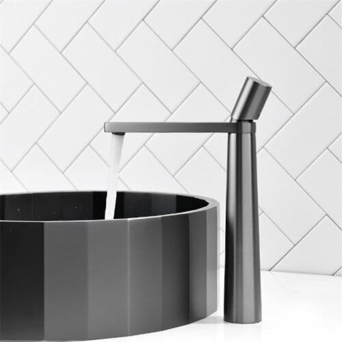 Solid Brass Basin Faucet Hot & Cold Bathroom Sink Mixer Crane Tap Single Handle Deck Mounted Faucets Brushed Gold/Black/Chrome