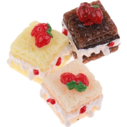 Lot 3pcs Mini Square Cake Dolls House Miniature Sweet Food 1:12th