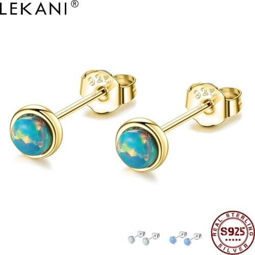 LEKANI 925 Sterling Silver Fire Opal Stud Earrings For Women Elegant Small 3 Color Earing Anniversary Fine Jewelry Gift On Sale