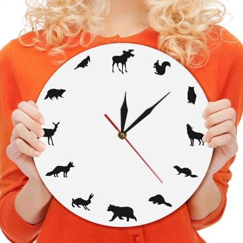 Forest Animals Design Wall Art Decorative Acrylic Bear Wall Clock Gifts Squirrel Zoo Home Decor Silhouette Watch For Kid