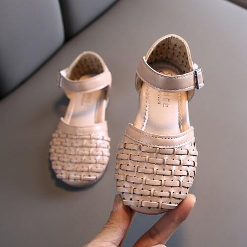 Summer Fashion Children Woven Flat Princess Dress Shoes For Little Girls Korean Hollow Beach Sandals New 2021 1 8 10 Years Oold