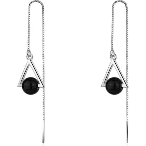 Hot Sale Wholesale New Design Triangle Black Stone Shiny 925 Sterling Silver Stud Earrings for Women Jewelry Christmas Gift