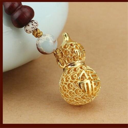 Lucky Copper Gourd Keychain Pendant Creative Car Chain Ring Lanyard Men and Women Schoolbag Chinese Style Ornaments Gift