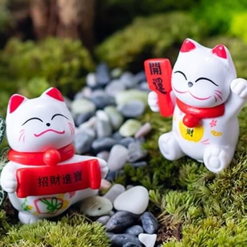 M68E Lucky Wealth Cat Model Cartoon Animal Figurine Micro Landscape Home Decor Miniature Fairy Garden Decoration Accessories