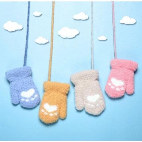 Cute Autumn Winter Warm Plush Baby Glove Soft Thick Cat Claw Newborn Girl Boy Mitten Cartoon Outdoor Infant Toddler Gloves