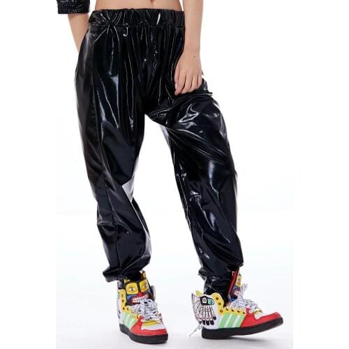 Fashion Kids Adult Hip Hop Harem Pants Dance Stage Performance Sweatpants Loose Fluorescent Black Paillette Baggy Jazz Trousers