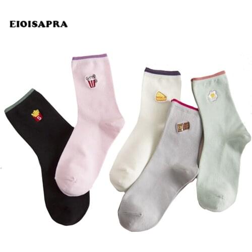 [EIOISAPRA]Embroidery Cartoon Snacks French Fries Popcorn Egg Socks Calcetines Mujer Korean Creative Cute Harajuku Funny Sokken