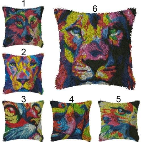 Cartoon Color Animal Cross StitchLatch Hook Cushion Embroidery 42CM 42CM Kit Pillow Mat DIY Needlework Crocheting Craft