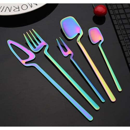 20Pcs/Set Rainbow Flatware Cutlery Set 18/10 Stainless Steel Dinner Tableware Knife Fruit Fork Tea Spoon Dinnerware Party Set