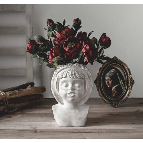 Nordic White Retro Flower Pot Decoration Household Flower Arrangement Resin Creative Ornaments Indoor Plant Pot Cute Plant Pot