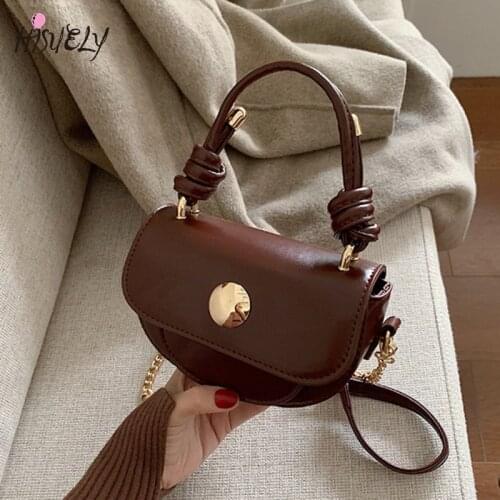 Retro Solid Color PU Leather Crossbody Bags For Women 2021 New High Quality Chain Hasp Shoulder Bag Lady Travel Handbags Saddle