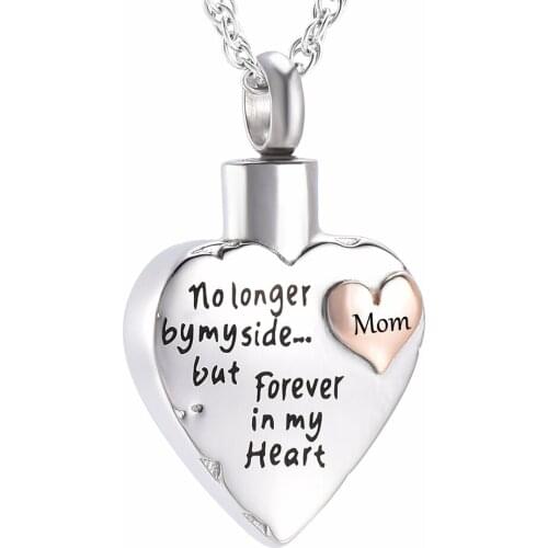 Necklace Pendant, Engraving "No Longer by My Side but forever in my heart" Cremation Jewelry for Ashes Memorial Urn Keepsakes